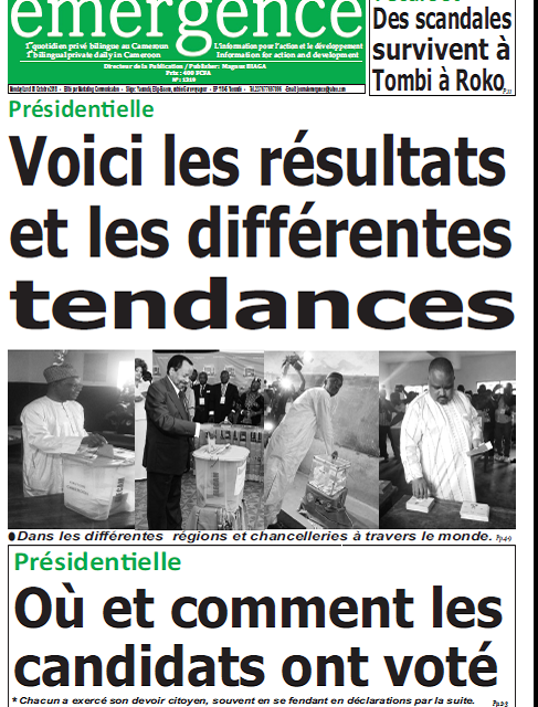 Cameroun : Journal Quotidien émergence parution 08 septembre 2018