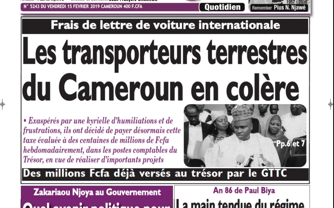 Cameroun : journal le messager du 15 Février 2019