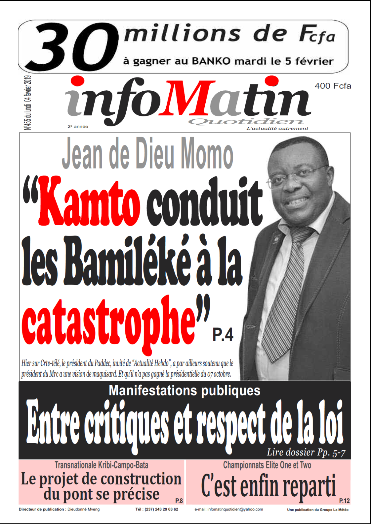 Cameroun  infomatin, parution du 28 Janvier 2019  Camerlex